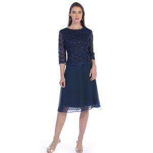 NWOT Sally Fashion #8838 Short Lace & Chiffon Formal Dress-Size XL-Navy Blue